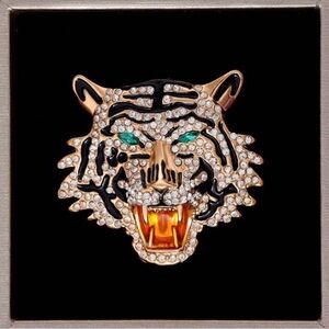 NEW RHINESTONE TIGER BROOCH PENDANT LARGE PIN OR PENDANT FOR NECKLACE